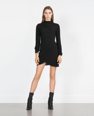 Black Dress Zara Shawl Collar Dress ZARA BLACK LONG SLEEVE WRAP
