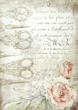 Stamperi A/4 Decoupage Rice Paper - Romantic Threads scissors and roses DFSA4565