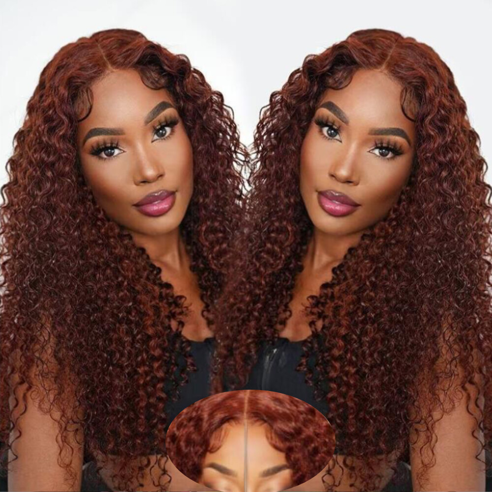 UNice Malaysian Reddish Brown Curly PreCut 13x4Lace Front  display picture 1