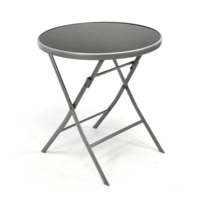 Bistrotisch mit Glasplatte klappbar Terrassentisch Gartentisch Ø 70 cm silber - Bild 1 von 4