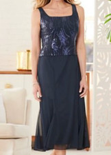 Alex Evenings Dress 16W Navy Blue Sequin Wedding Cruise Party Holiday NEW