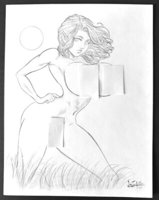 Signed Original Lee Rumiko Naughty Werewolf /Elf Girl Pencil Commission 8.5X11