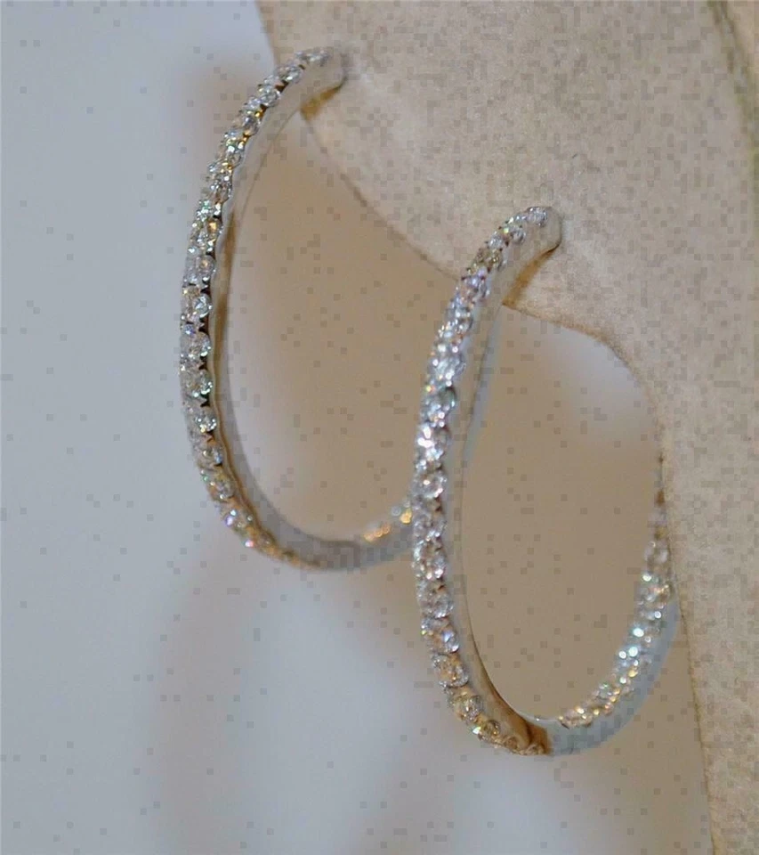 2.50 Ct Round Cut Moissanite Huggie Hoop Women's Earrings 14k White Gold Finish - Image 2 of 4