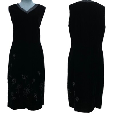 Vintage 90s Laura Ashley Deadstock Velvet Beaded Black Sleeveless Dress US 12