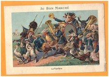 IMAGE AU BON MARCHE , GRANDE CHROMO illustrée Léo HINGRE ANIMAUX HUMAINS FANFARE