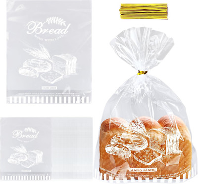 90Pcs Bread Loaf Bags 11x14 Clear Cello Cellophane Bags with Bottom Gusset Ties