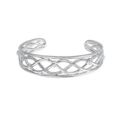 Brazalete brazalete trenzado de diamantes naturales de 1/5 quilate enchapado en rodio? Plata de ley Foto 2 de 4