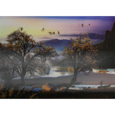 Serene Scene with Fisherman and ducks - 3D Lenticular Poster - 10 X 14 - NEW