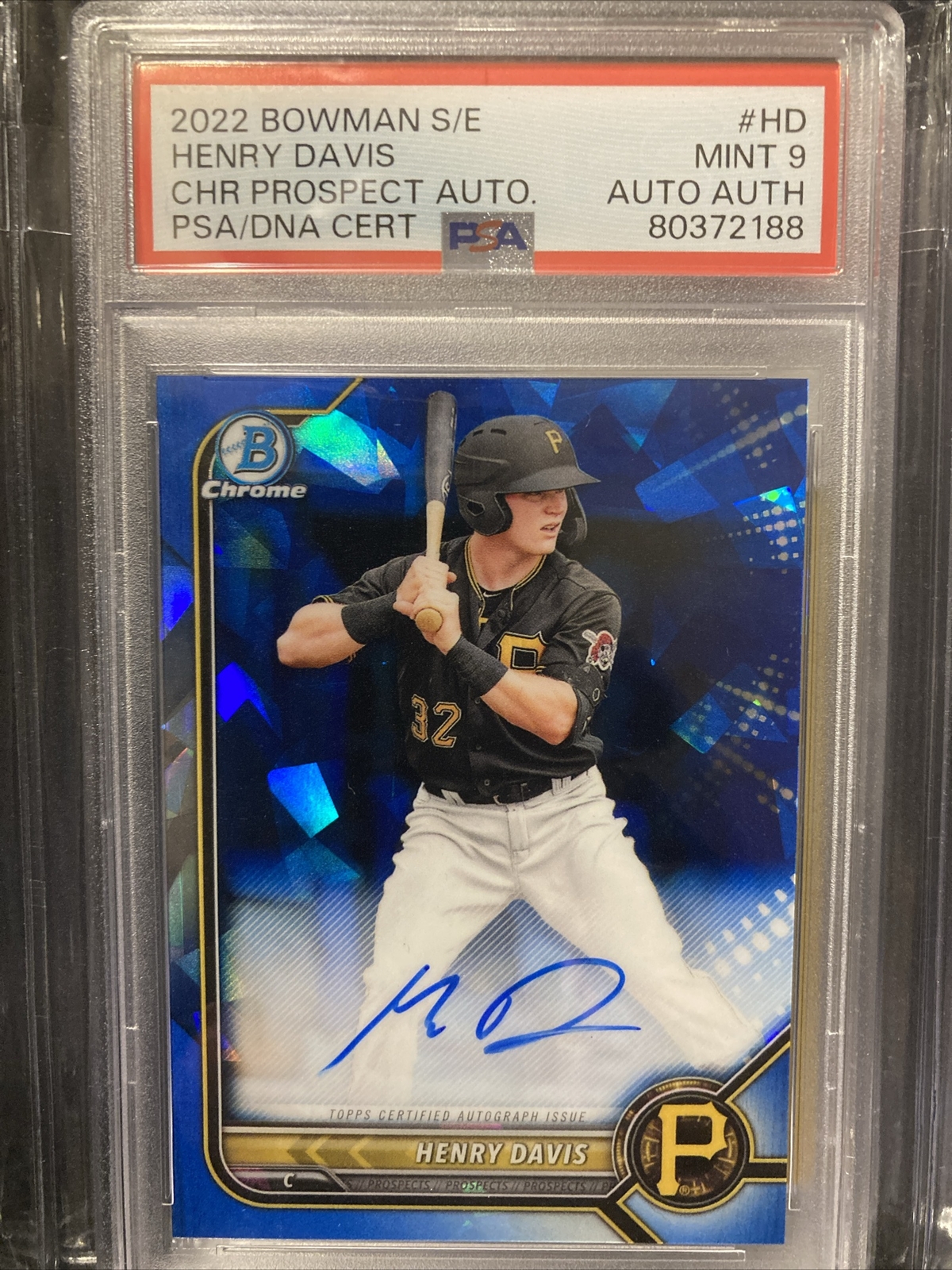 2022 Bowman Chrome Sapphire Henry Davis Blue Refractor Auto PSA 9 MINT