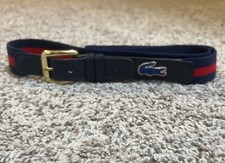 Vintage LACOSTE Belt Men's 34 Stretch Fabric  Leather Brass Logo Alligator
