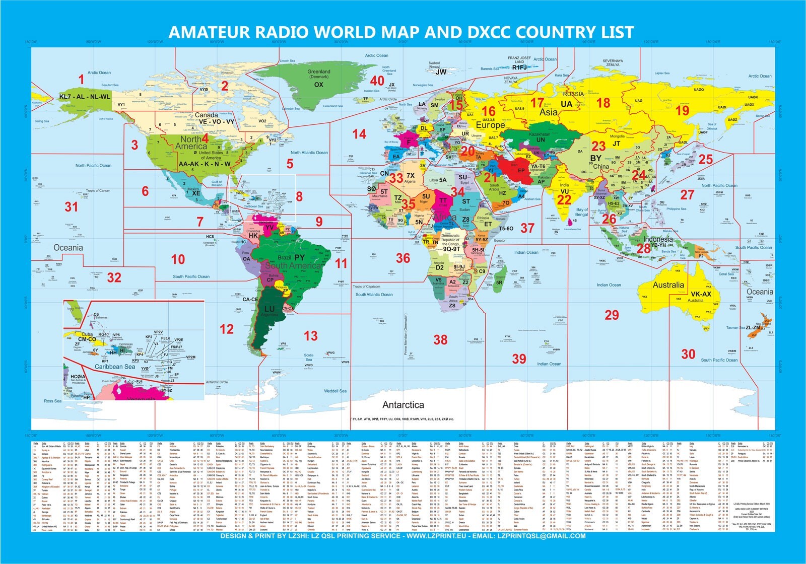 Amateur Radio Word Map DXCC list, edition 2024, size 98 x 68 CM / 38,6