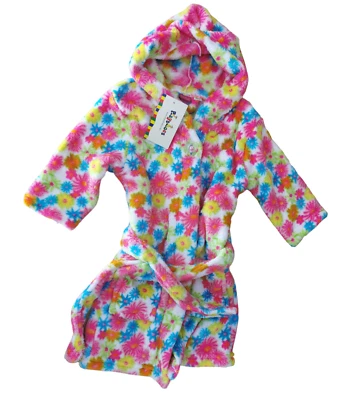 Fleece Bademantel Playshoes Blumenmeer 74 80 Große Kapuze Regenbogen