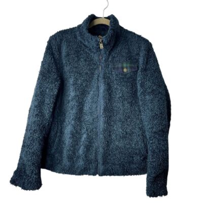 Pendleton Fuzzy Fleece Jacket Full Zip Plaid Pocket Cozy Warm Blue M/M