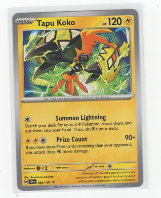 Pokemon Surging Sparks NON Holo Rare Tapu Koko - 065/191 - DECK EXCLUSIVE