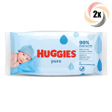2x Packs Huggies Pure Unscented Baby 99 Water Wet Wipes  56 Wipes Per Pack