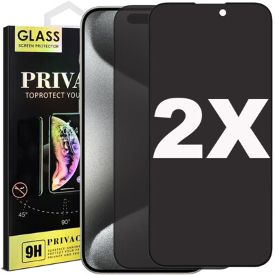 2x Panzerfolie Glas Blick Sicht Schutz Privacy iPhone 16 15 14 13 12 X Pro Max