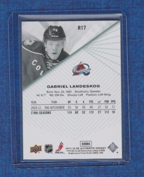 2011-12 SP Authentic Hockey Rookie Extended # R17 Gabriel Landeskog - Image 2 of 2