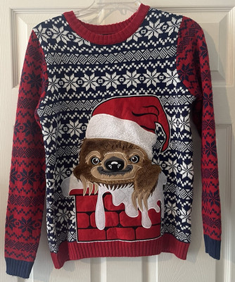 Blizzard Bay Girls Large (14-16) Ugly Christmas Sweater Red / Navy Dog/Bear? 
