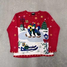 Vintage Penguins Ice Skating Sweater Christmas Medium Designer Originals Ugly
