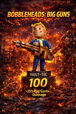 Fallout 76 100 Big Guns Bobbleheads PS4 PS5 +25% Damage Fast Delivery