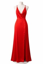 Red Satin Maxi Dress Cowl Neck Backless Floor Length High Split Party Gown Small