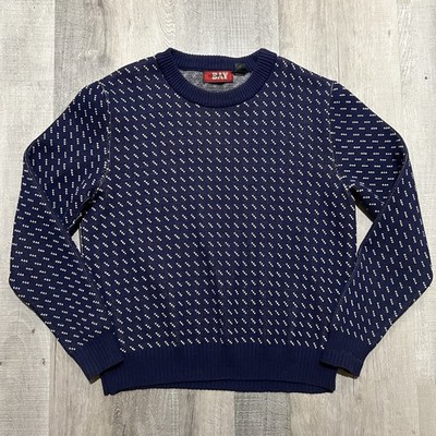 VTG Buzzards Bay Birdseye Dotted Acrylic Knit Navy Blue Pull Over Ski Sweater L