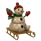 NEW PRIMITIVE SLEDDING SNOWMAN CHRISTMAS FIGURE MR MCFLURRY RECYCLED METAL 9"T