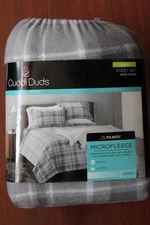 Cuddl Duds Live In Layers King Sheet Set Gray Plaid Polartec Microfleece  NEW