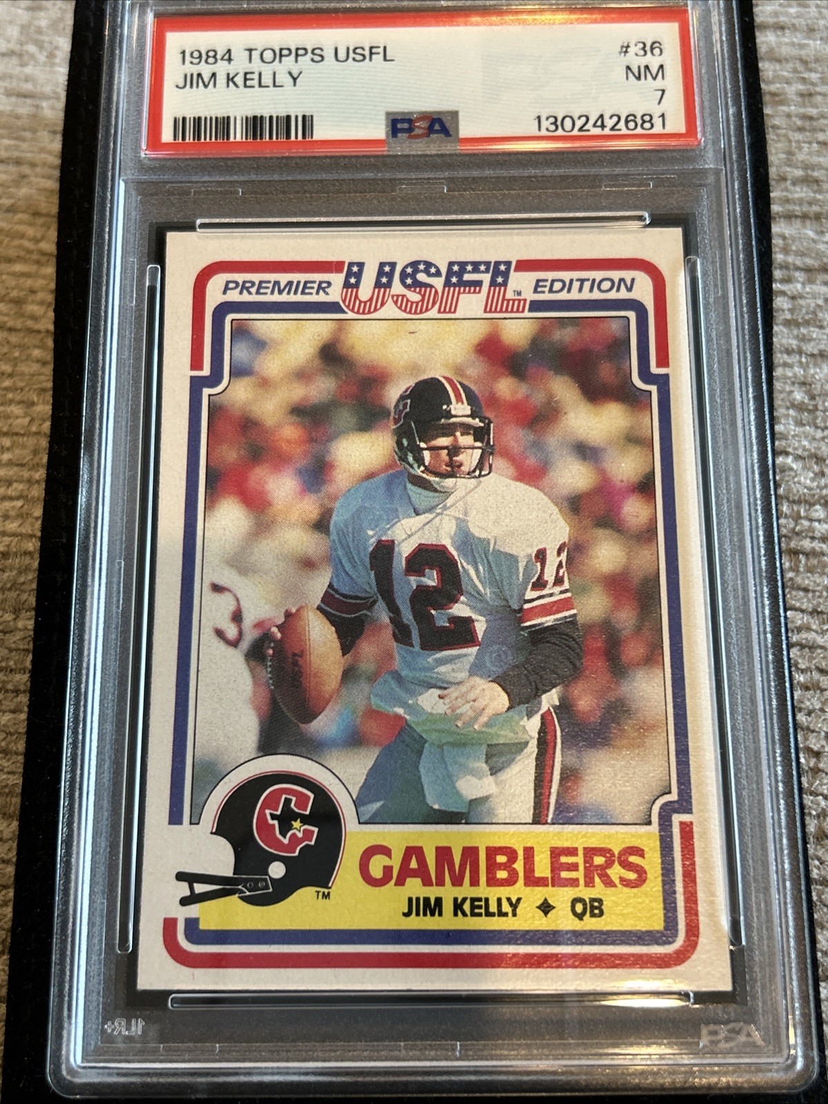 PSA 7 Jim Kelly 1984 Topps USFL Rookie Bills HOF RC SP Rare