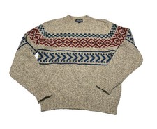 VTG Lands End Men  s Wool Blend Crew Neck Sweater USA Made Fair Isle Large Tan
