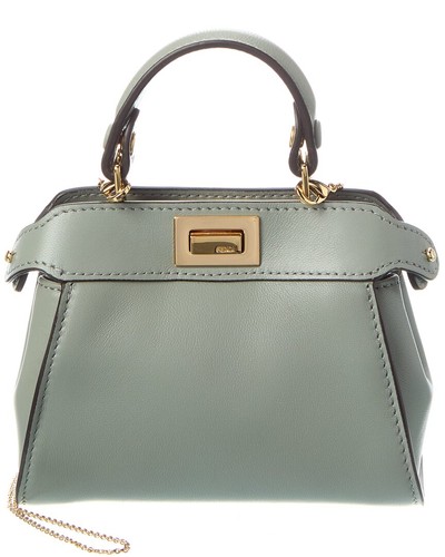 Fendi Nano Peekaboo Leather Clutch Women's Green