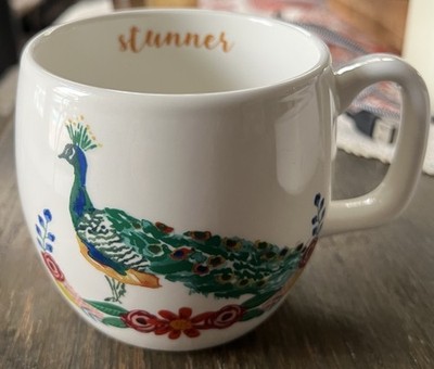 Stunner PEACOCK Stoneware Coffee Mug 16 oz Opal House - CUTE!