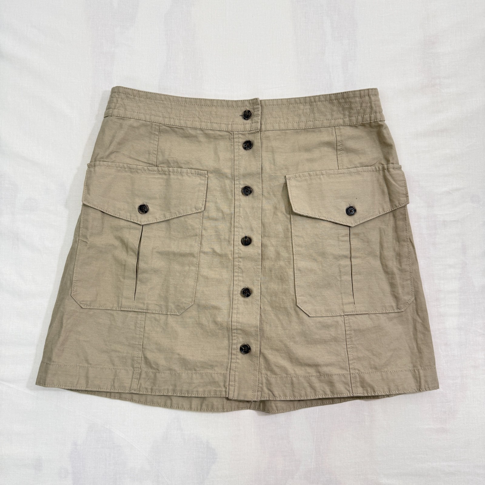 Banana Republic Women’s Utility Skirt Size 14 Beige Linen Blend Button Front