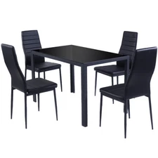 5 PCS Modern Kitchen Room Table Set Glass Metal Table&4 Chairs Breakfast Table