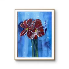 11"x14" Amariyllis Floral on Paper Expressionism Abstract Design Home Art