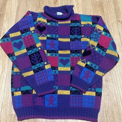 Vintage Mount Snow Kids 90s Ski Sweater Neon Small