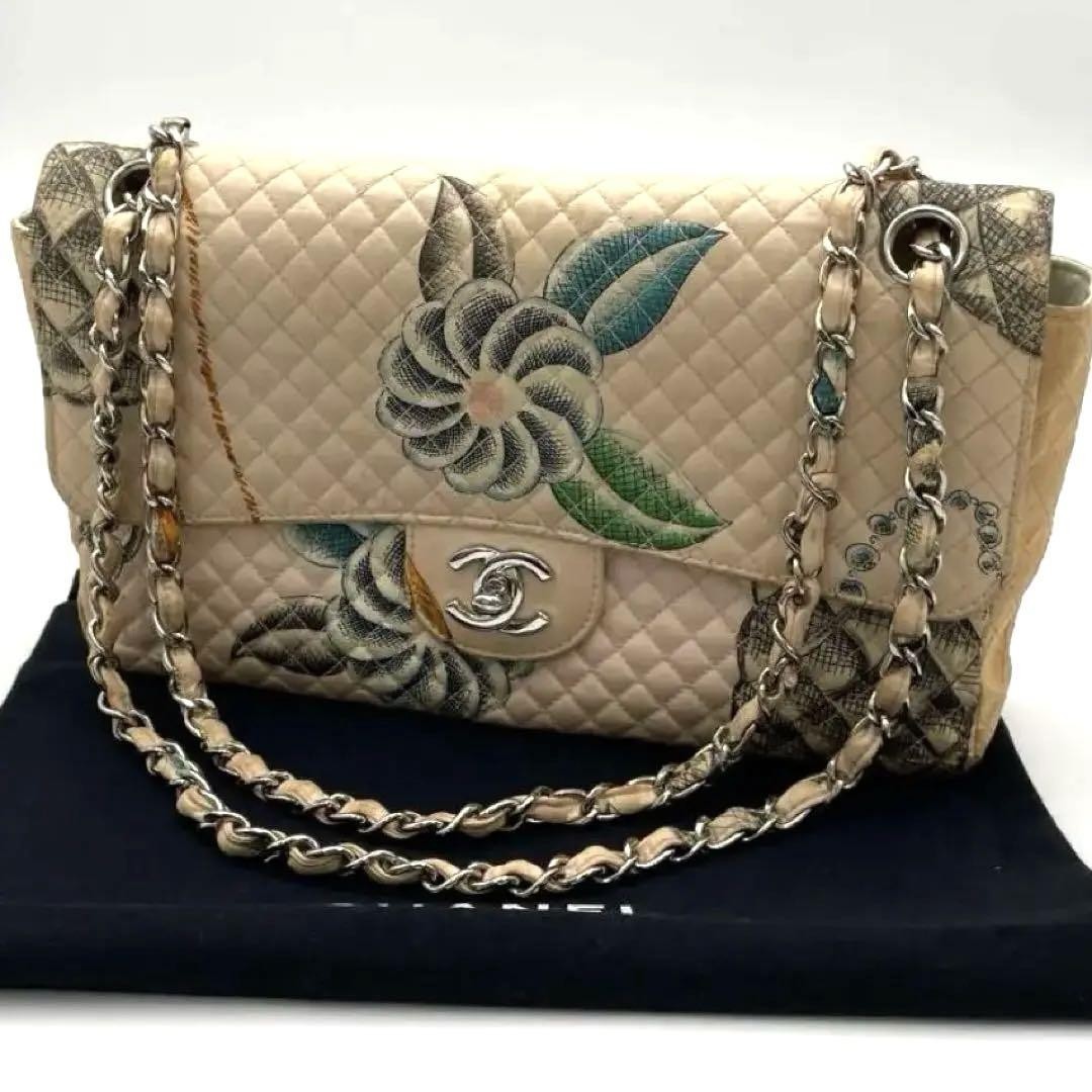 CHANEL Canvas Matelasse Flower Double Chain Shoulder Bag #PGC913