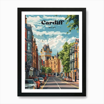 Cardiff Wales Stadtbild Digital Tra gerahmtes Wandbild Poster Leinwanddruck Bild