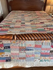 1940's 50's" Quilt Handmade Hand 100% Cotton 95” x74 Feed Sack Fabric Extra Long