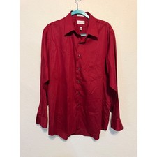 Van Heusen Lux Sateen Red Dress Shirt Mens XL 17 34/35 Wrinkle Free Button Down