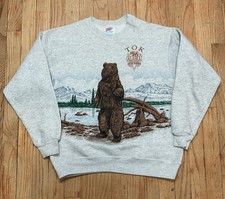 vintage 90s Alaska Grizzly bear sweatshirt nature Puff print Size Medium Stains