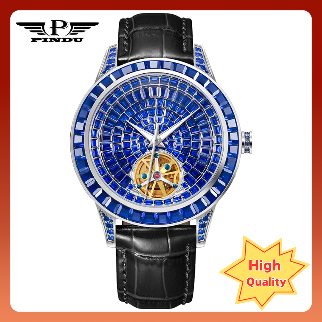 PINDU Luxury Hand-Encrusted Diamond Steel Men's Mechanical Watch - Hip-hop Style