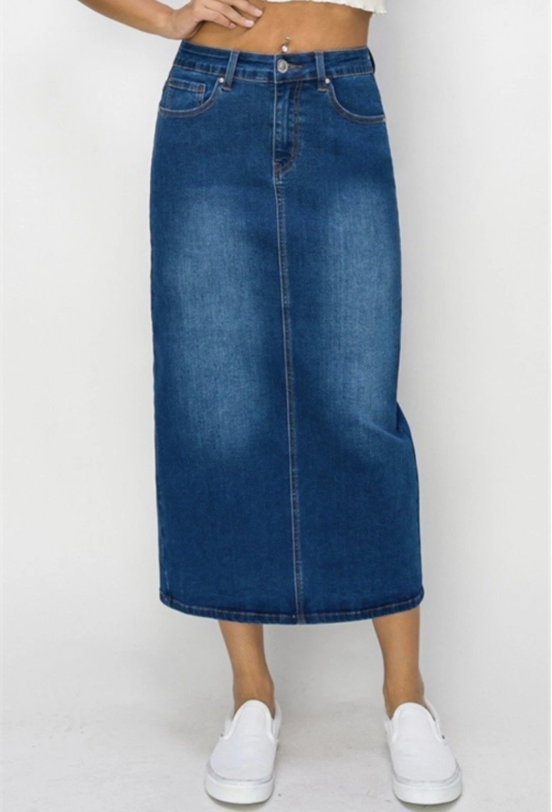 Women’s Wax Jeans Midi Skirt Size Large NWT Dark Denim Back Slit size SML