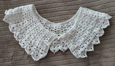 Vintage Crochet collar hand made pearl look button closure 18 X 3 1/2'" White