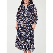 Sam and Jess Maxi Dress Floral Long Sleeve Smocked XL Navy Boho Cottagecore