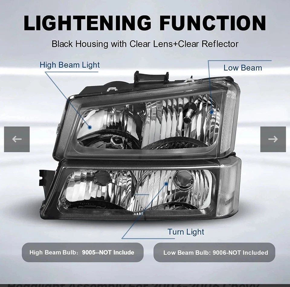 LH & RH Headlight & Park/Signal Set For 2003-2006 Chevrolet Silverado 2500 HD - Imagem 2 de 2