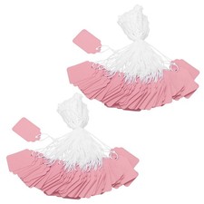 300Pcs 1.38x0.87'' Price Tags with String Attached Blank Hang Tag Pink