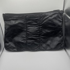 Vintage Chic Black Leather Classic Clutch Purse Made In Italy Flaw Inside