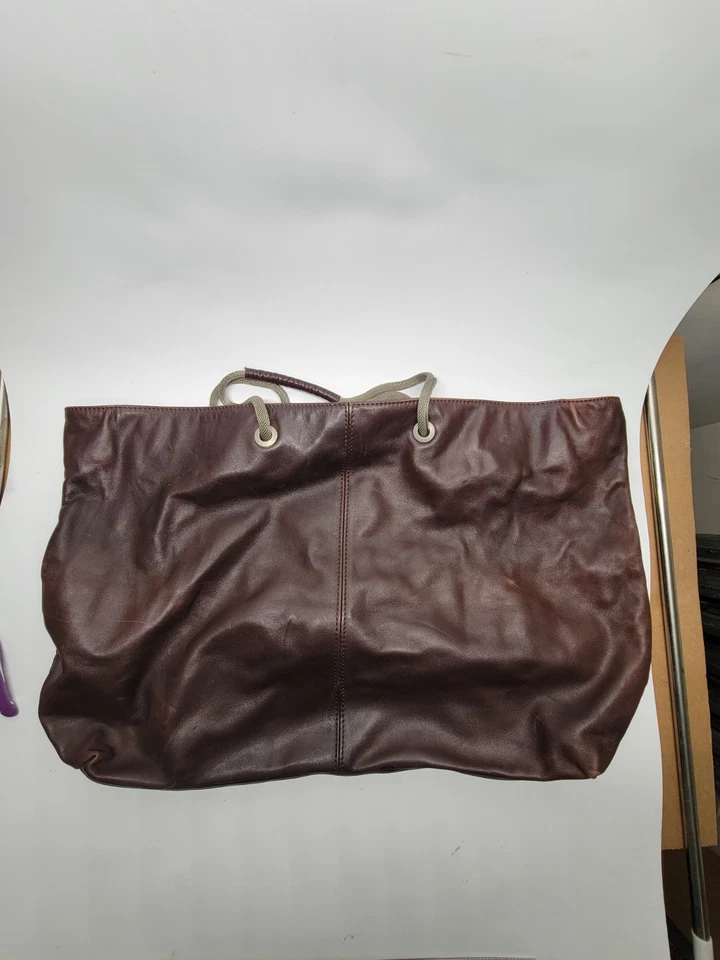 Barneys Нью-Йорк большой кожаный сумка с короткими ручками коричневый веревки ручки минималистский покупатель - Изображение 2 из 4