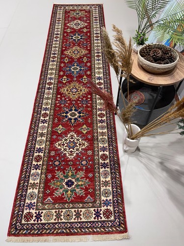 Handmade (2'7" x 10'7") Red Super Kazak Afghan Oriental Wool Runner Rug - Picture 2 of 12